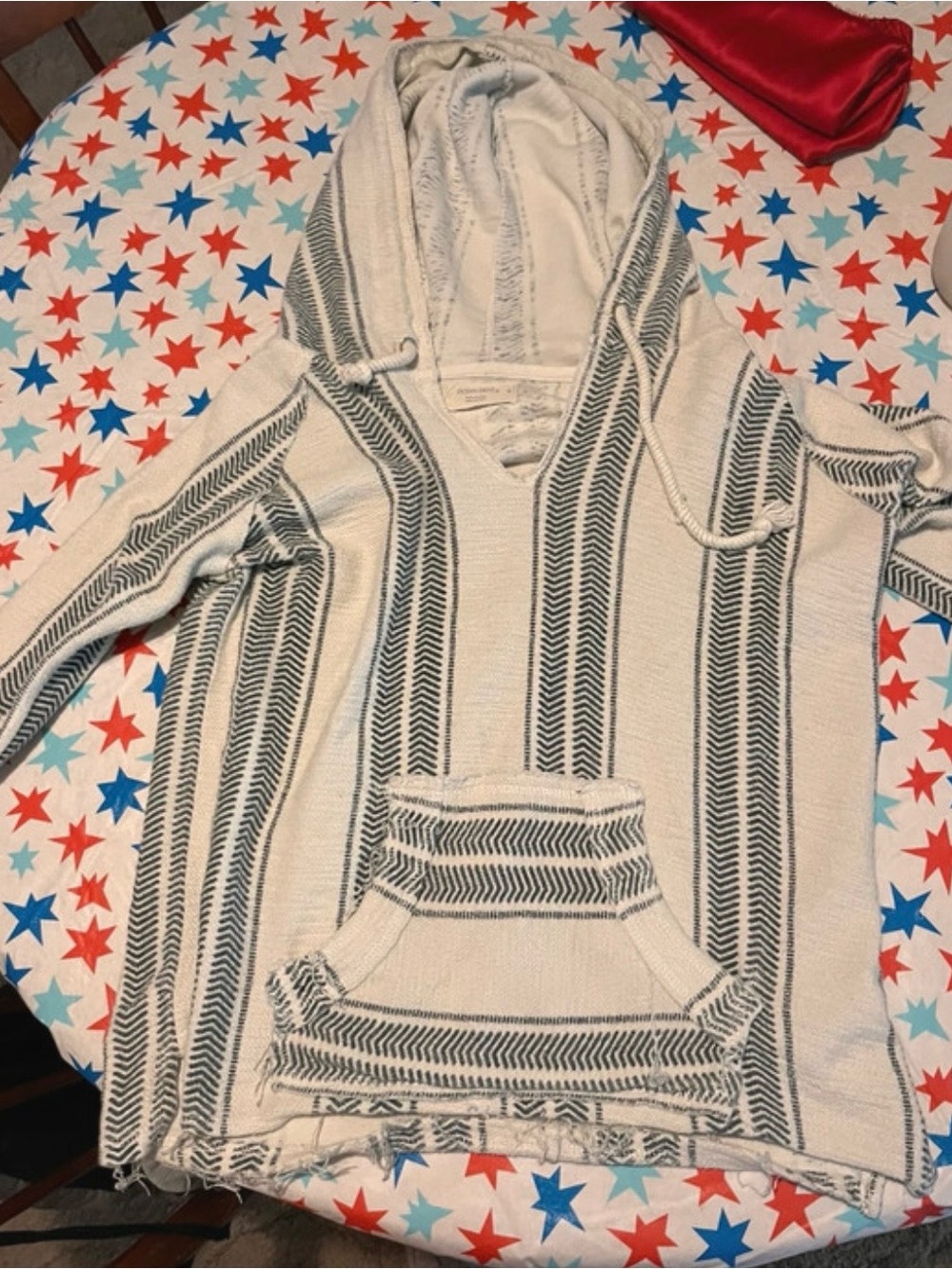 Ocean Drive Cream Hoodie with Gray Stripe Knit